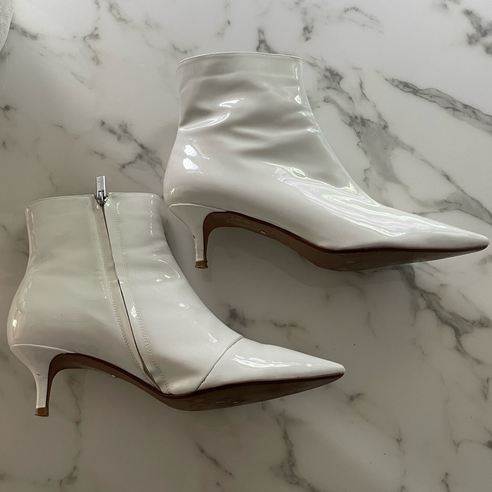 White Patent Leather Ankle Booties - Picture 2 of 7
